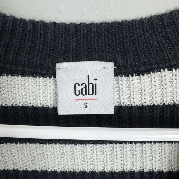 CAbi Black White Striped Sweater Whistle Cardigan Button-Up #5289 - Size Small - Picture 8 of 9